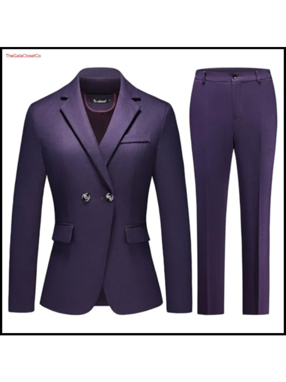 Slim Fit Plaid Pantsuit Set Double-Breasted Blazer Work Outfit